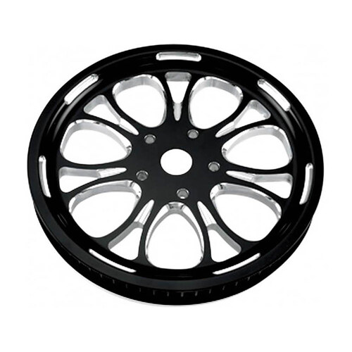70 Tooth x 20mm wide Paramount Pulley – Black Contrast Cut Platinum. Fits FXST 2006 with with HDI OEM Wheel.