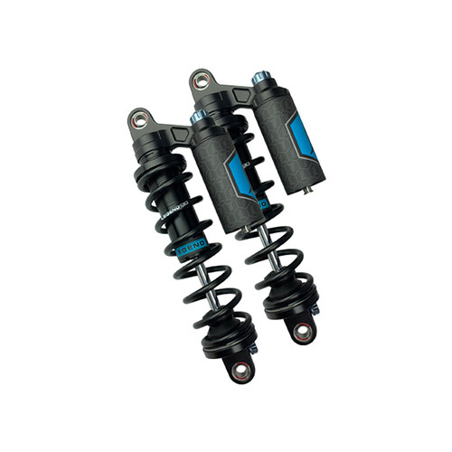Revo ARC Piggyback Suspension. 14in. Adjustable, Heavy Duty Spring Rate, Rear Shock Absorbers – Black. Fits Dyna 1991-2017.