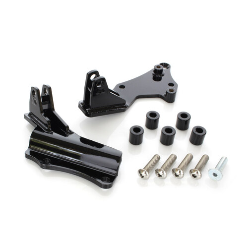 Pillion Peg Relocation Kit. Fits Sportster 2014-2021 with Swept Exhaust.