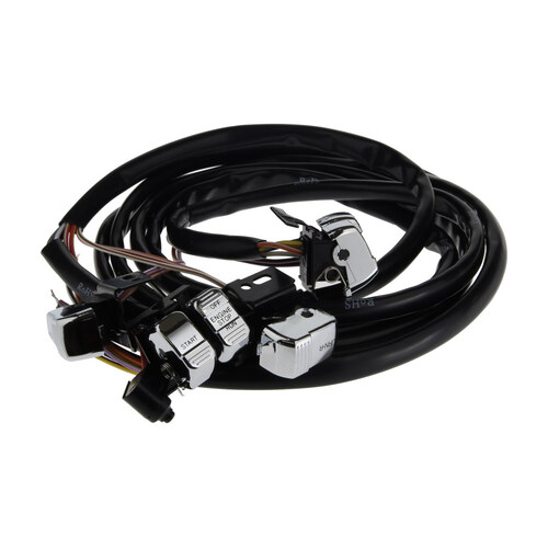 60in. Handlebar Wiring Harness with Chrome Switches. Fits Softail 1996-2010, Dyna 1996-2011 & Sportster 1996-2013.