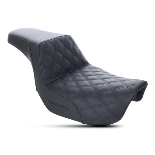 Step-Up LS Dual Seat with Black Double Diamond Lattice Stitch. Fits Dyna 2006-2017.