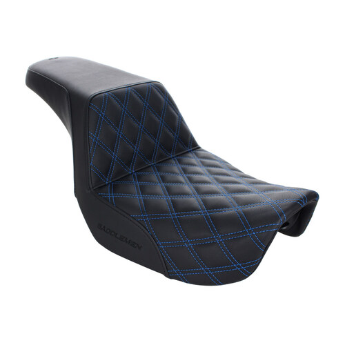 Step-Up LS Dual Seat with Blue Double Diamond Lattice Stitch. Fits Dyna 2006-2017.