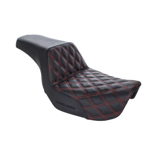 Step-Up LS Dual Seat with Red Double Diamond Lattice Stitch. Fits Dyna 2006-2017.