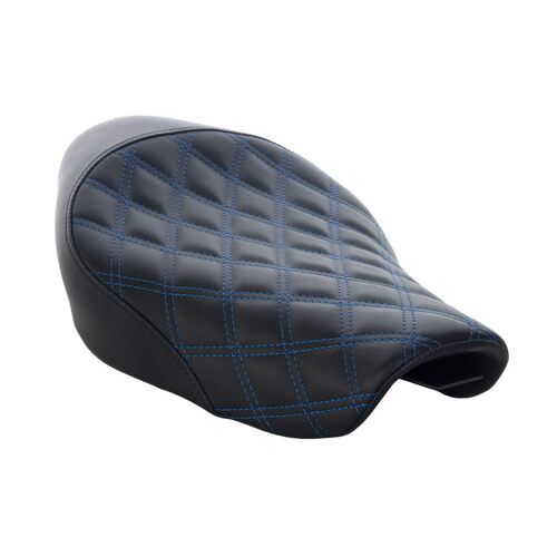 Renegade LS Solo Seat with Blue Double Diamond Lattice Stitch. Fits Sportster 2004-2021 with 4.5 Gallon Fuel Tank.