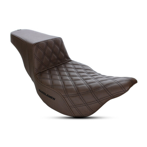 Brown Step-Up LS Dual Seat with Black Double Diamond Lattice Stitch. Fits Touring 2008up.