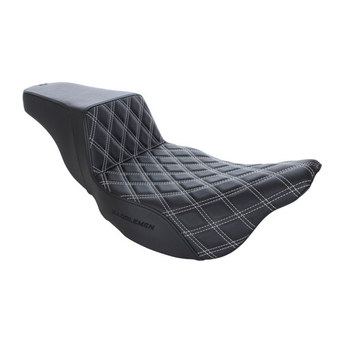 Step-Up LS Dual Seat with White Double Diamond Lattice Stitch. Fits Touring 2008up.