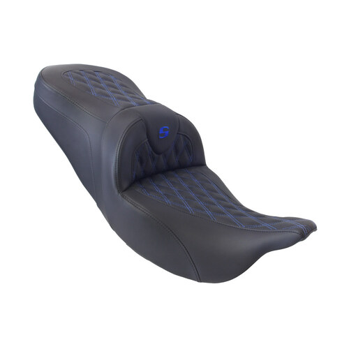 Roadsofa LS Dual Seat with Blue Double Diamond Lattice Stitch. Fits Touring 2008up.