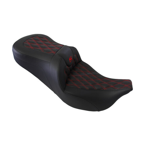 Roadsofa LS Dual Seat with Red Double Diamond Lattice Stitch. Fits Touring 2008up.