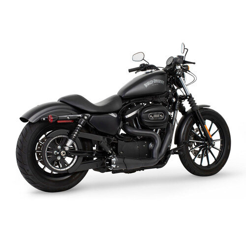 American Outlaw Shorty 2-into-1 Exhaust – Black with Black End Cap. Fits Sportster 2004-2021