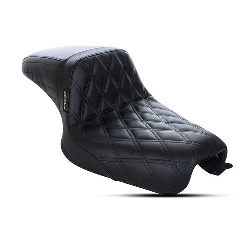 Kickflip Dual Seat with Black Double Diamond Stitch. Fits Sportster 2004-2006 & Sportster 2010-2021 Models with either 3.3 or 4.5 Gallon Tank.