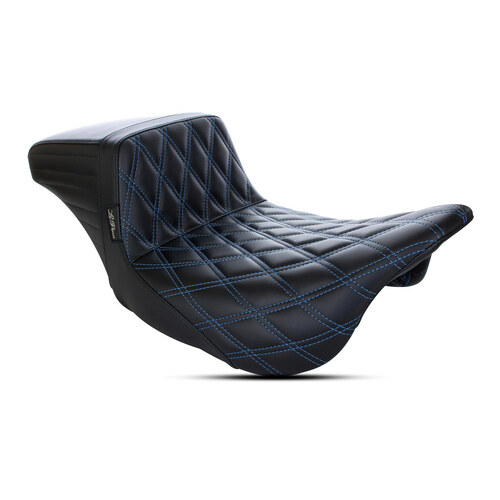 Kickflip Dual Seat with Blue Double Diamond Stitch. Fits Touring 2008up.
